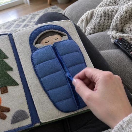 A handmade felt quiet book zipper page